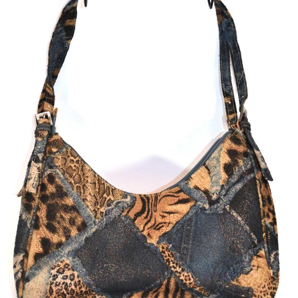 Vintage Handbag HY-315 HOBO Faux Leather- Denim, Animal Print & Geometric 10x11i